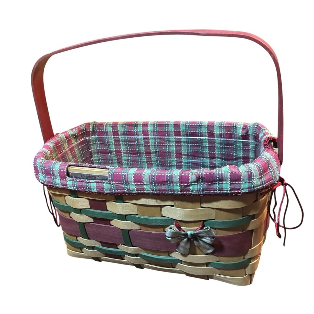 Longaberger 2008 Christmas Wrap It Up Basket bow liner plaid red green